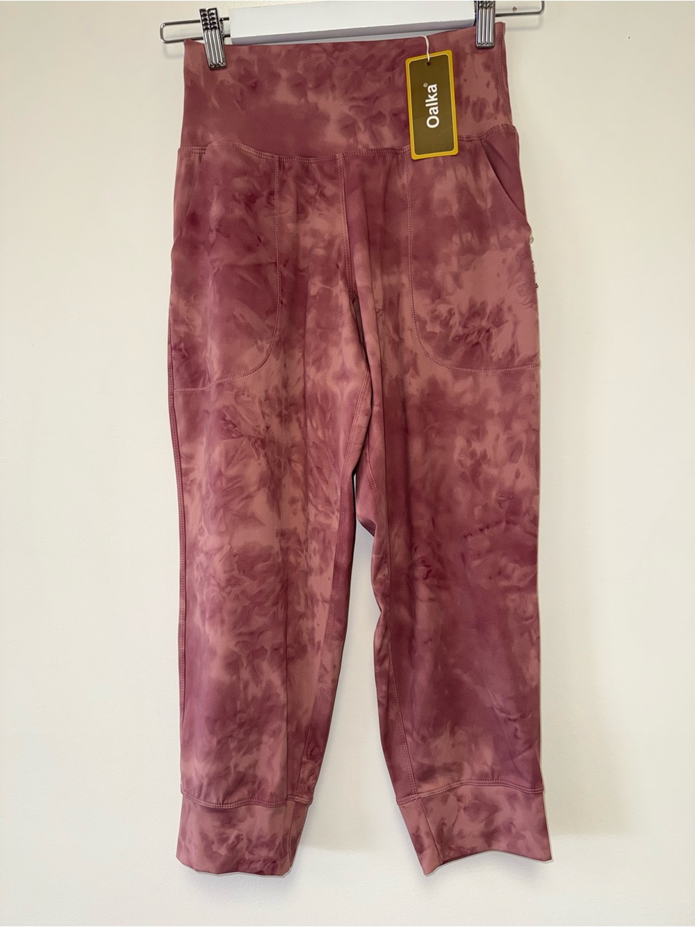 NWT Oalka (XS) Brand New Pink//Maroon Tie Dye Baggy Jogger Cropped Leggings